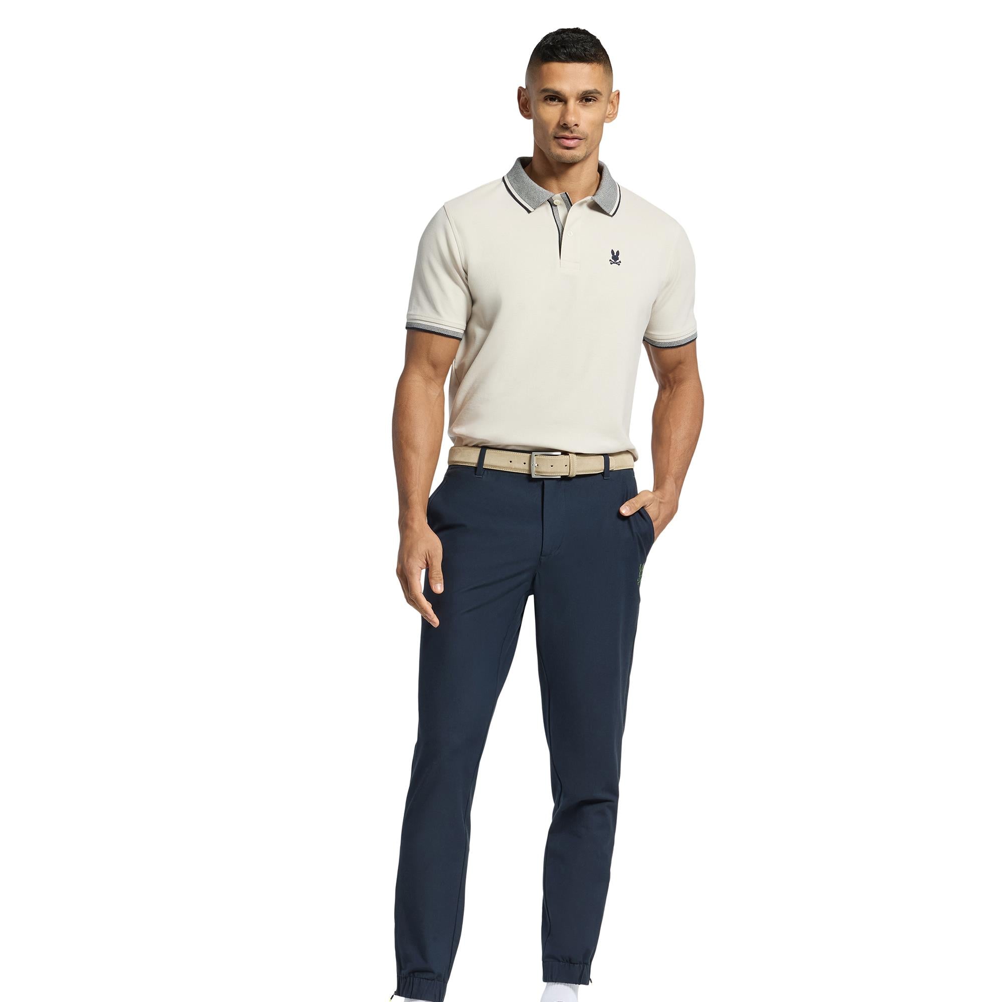 Psycho Bunny Evandale Oxford Collar Pique Polo Shirt Natural Linen